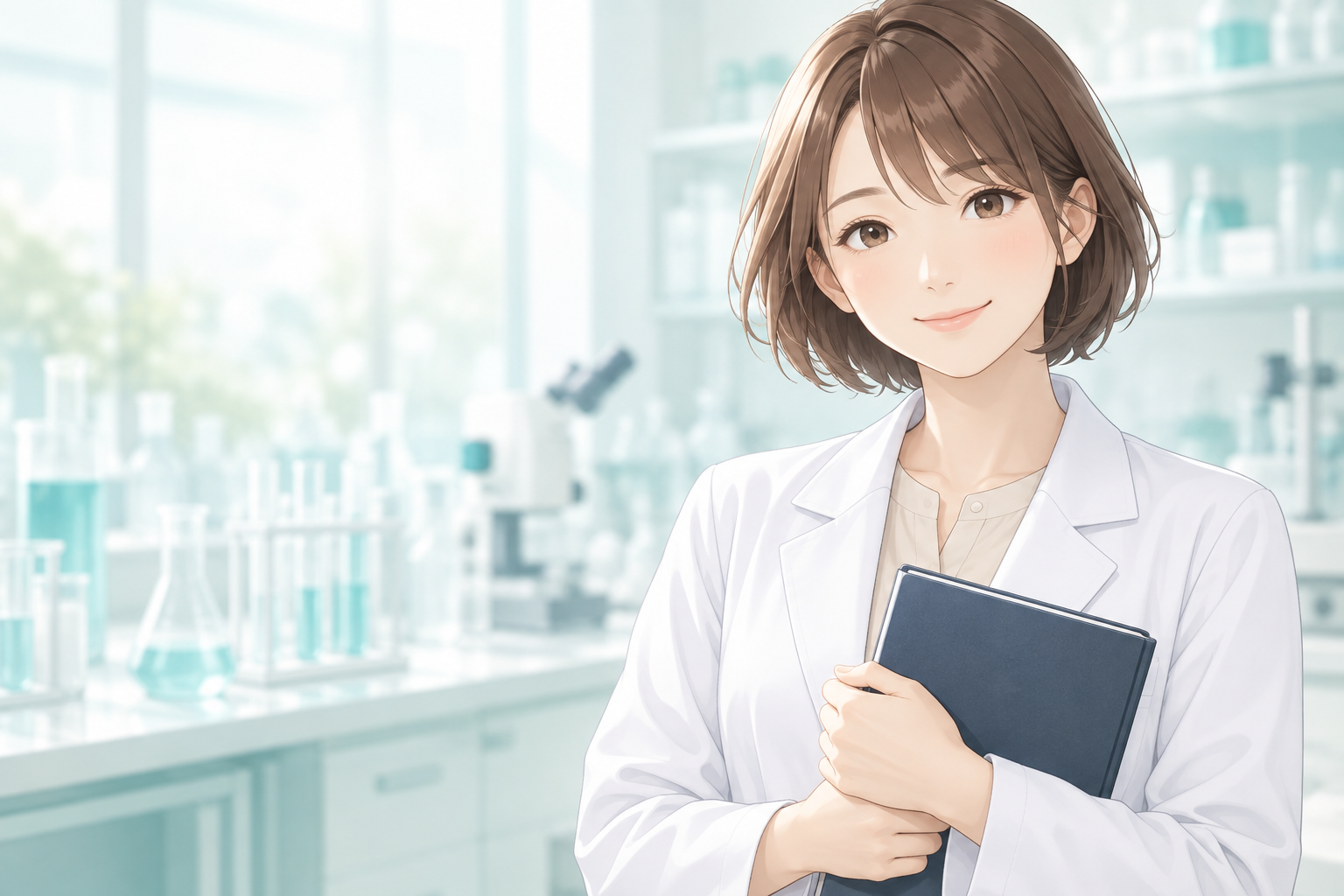 白衣を着てノートを持つ女性のイラスト